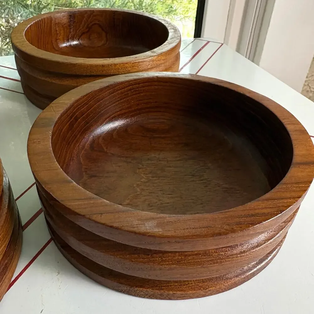 Set of 4 Vintage Thailand Teak Wood Bowls by Good Wood